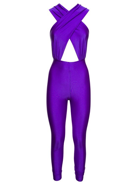 Andamane Hola' Violet Jumpsuit With Halterneck And Cut-out In Stretch Polyamide In Purple