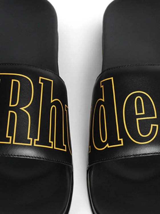 Shop Rhude Logo-print Leather Slides In Grey
