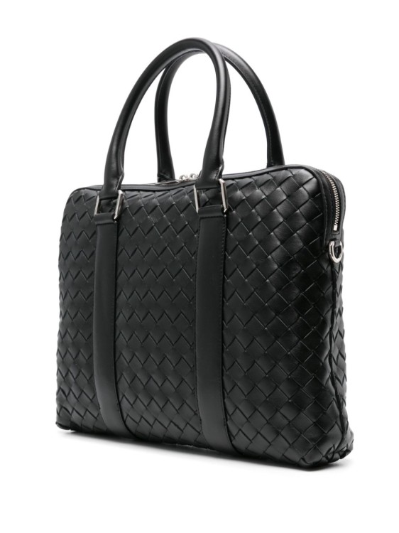 Shop Bottega Veneta Black Calf Leather Basket Weave Bag