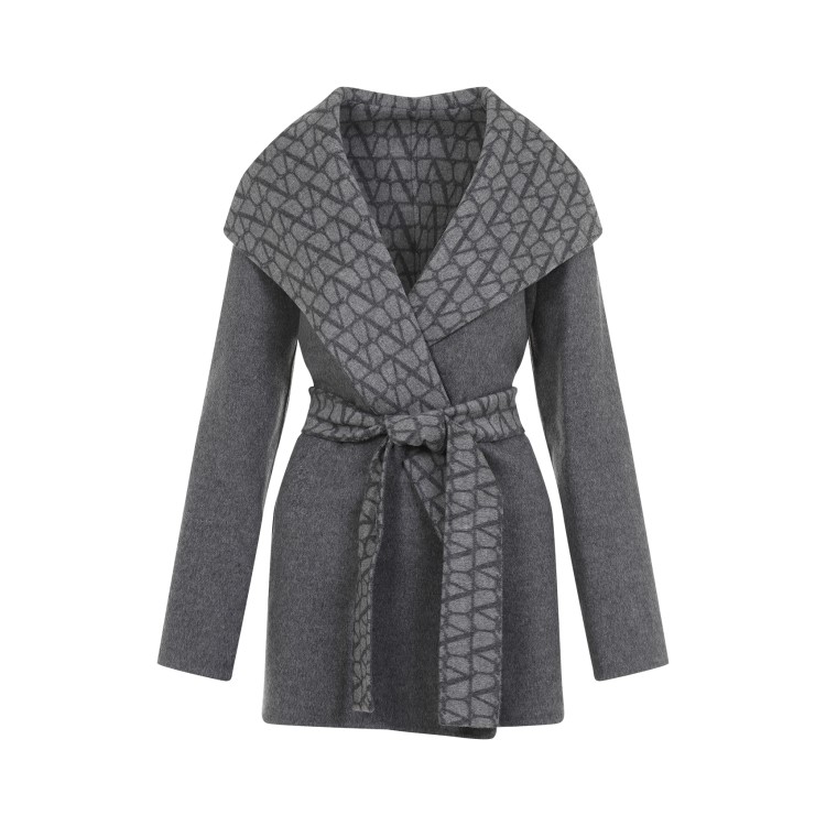 Valentino Reversible Toile Iconographe Coat In Grey