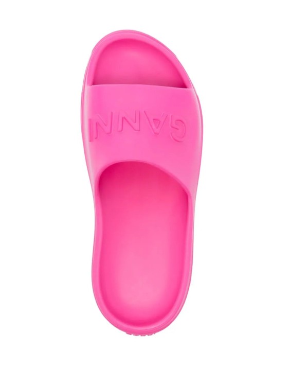 Shop Ganni Logo-embossed Chunky Slides In Pink