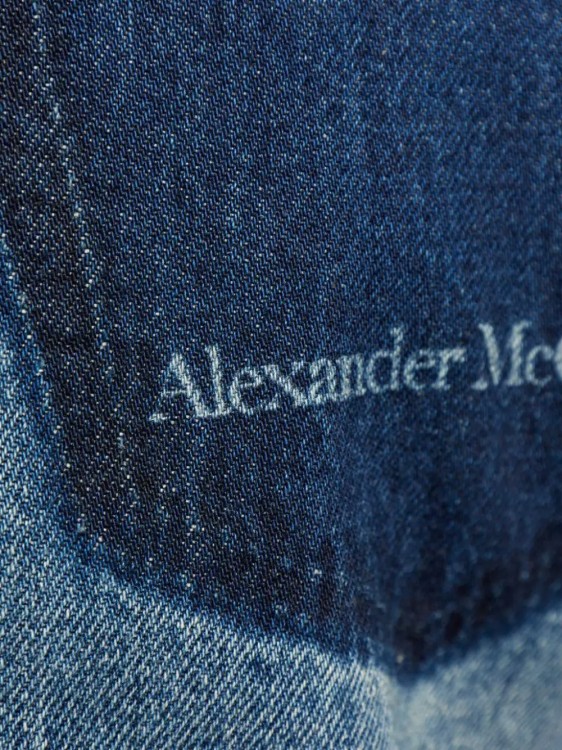 Shop Alexander Mcqueen Blue Logo-print Straight-leg Denim Pants