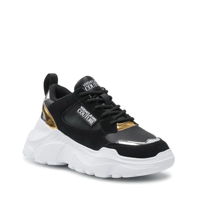 Shop Versace Jeans Couture Leather And Suede Sneakers In Black