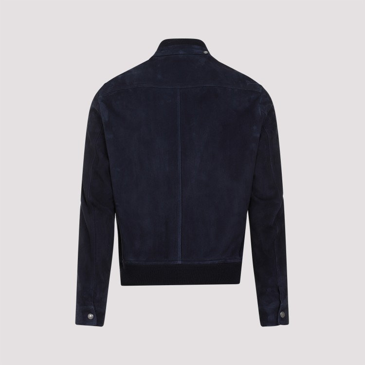 Shop Tom Ford Navy Suede Lamb Leather Bomber Jacket In Blue