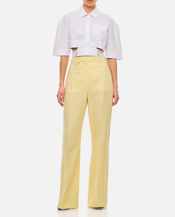 Shop Jacquemus High-waisted Straight Viscose Pant In Brown