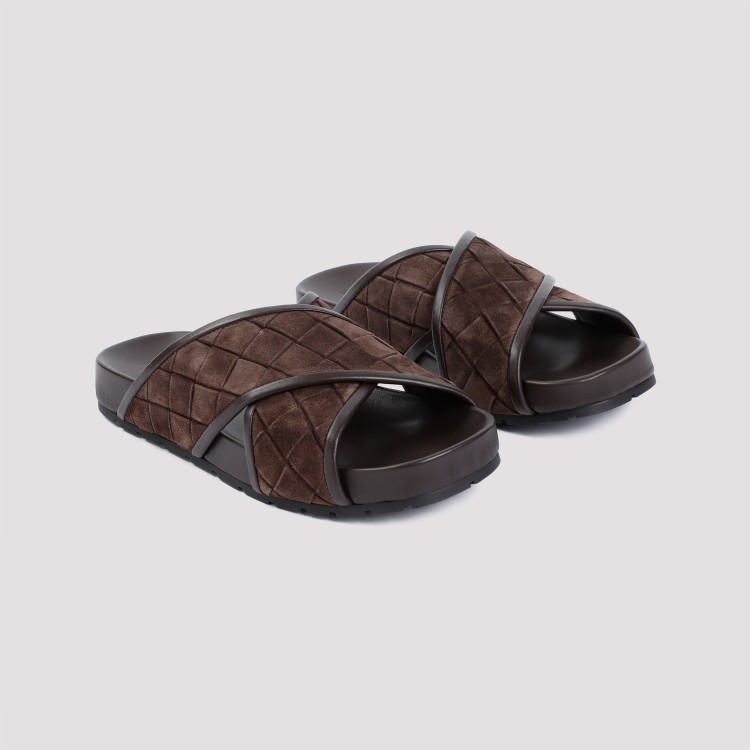 Shop Bottega Veneta Fondant Brown Suede Leather Tarik Criss Cross Sandal