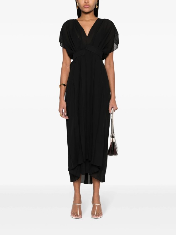 Shop Fabiana Filippi Black Crepe Pleated Midi Dress