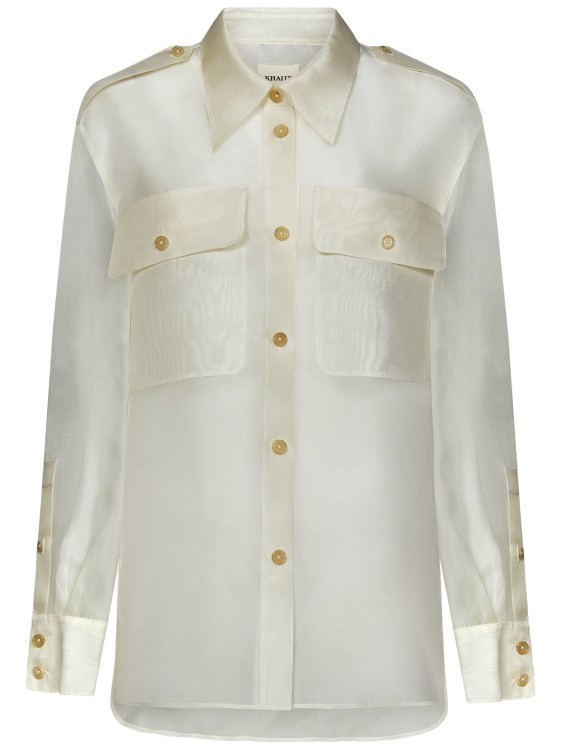 Shop Khaite Ny Oversized Bone-colored Silk Georgette Shirt In White