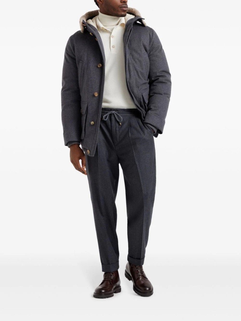 Brunello Cucinelli Hooded Long Length Warm Fabric Front Pockets In Blue