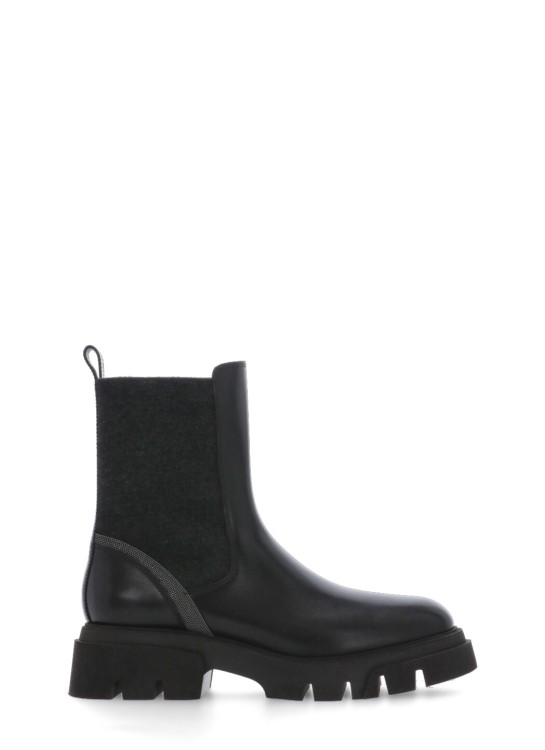 Brunello Cucinelli Bead-embellished Leather Chelsea Boots In Black