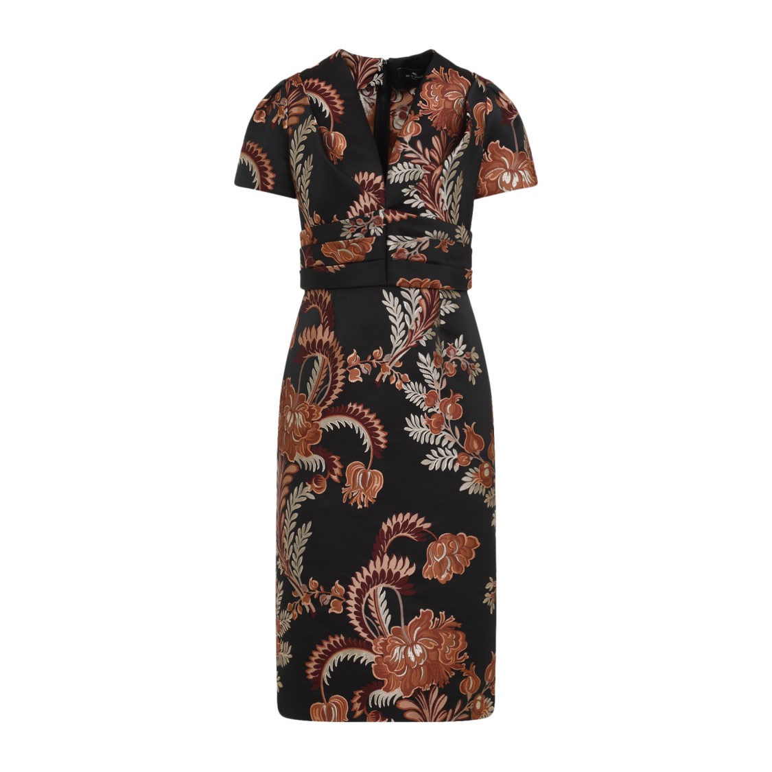 Shop Etro Floral Embroidered Midi Dress With Short Sleeves In Black