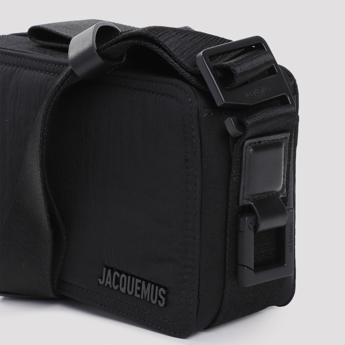 Jacquemus Le Cuerda Horizontal Black Messenger Bag With Logo Lettering Detail In Cotton Man In Black