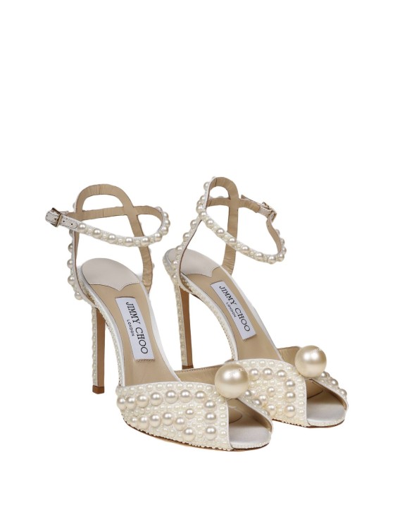 Shop Jimmy Choo Sacoro Sandal In Satin With Applied Pearls In White