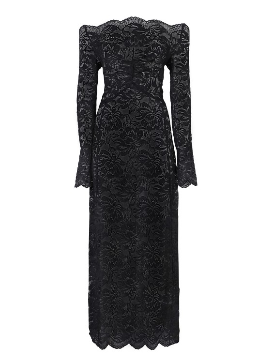 Paco Rabanne Long-sleeved Lace Dress With A V-back Neckline In Black