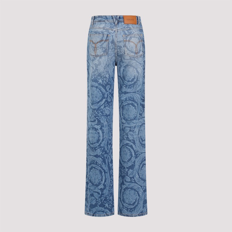 Shop Versace Medium Blue Cotton Laser Baroque Jeans