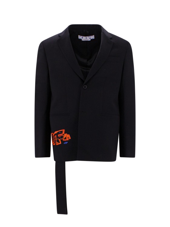 Off-white Wool Blend Blazer With Embroidered Multicolor Logo In Black