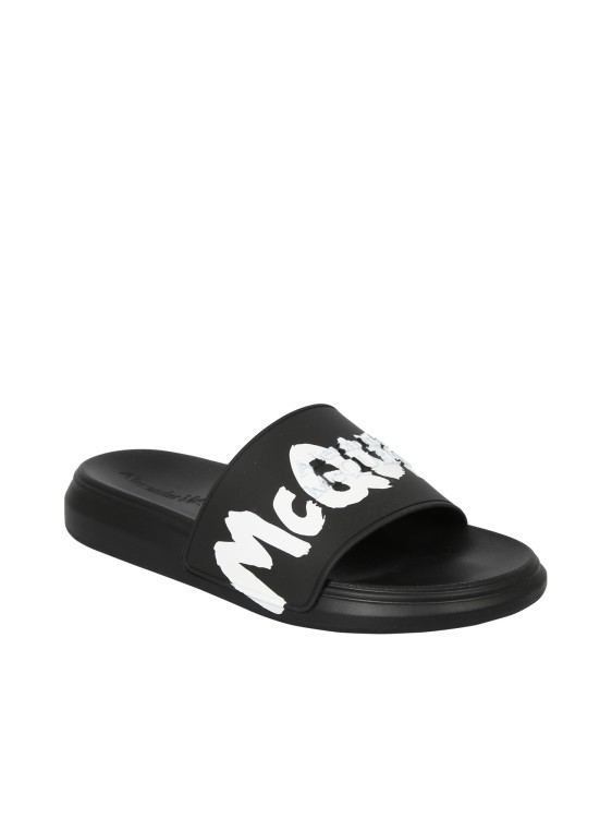 Shop Alexander Mcqueen Black Slide Sandals By ; Feature The Iconic Logo In The Strap, Practical And Functi