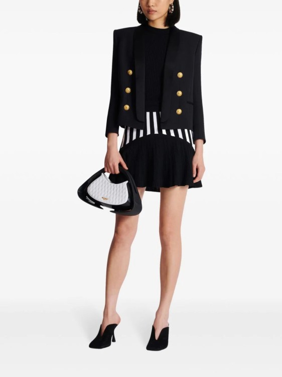 Balmain Cropped Grain De Poudre Edge-to-edge Jacket With 6 Buttons In Black