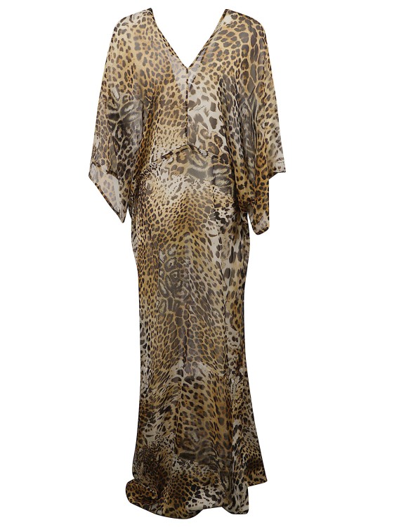 Shop Roberto Cavalli Beige/multicolour Leopard Print Long Dress In Multicolor