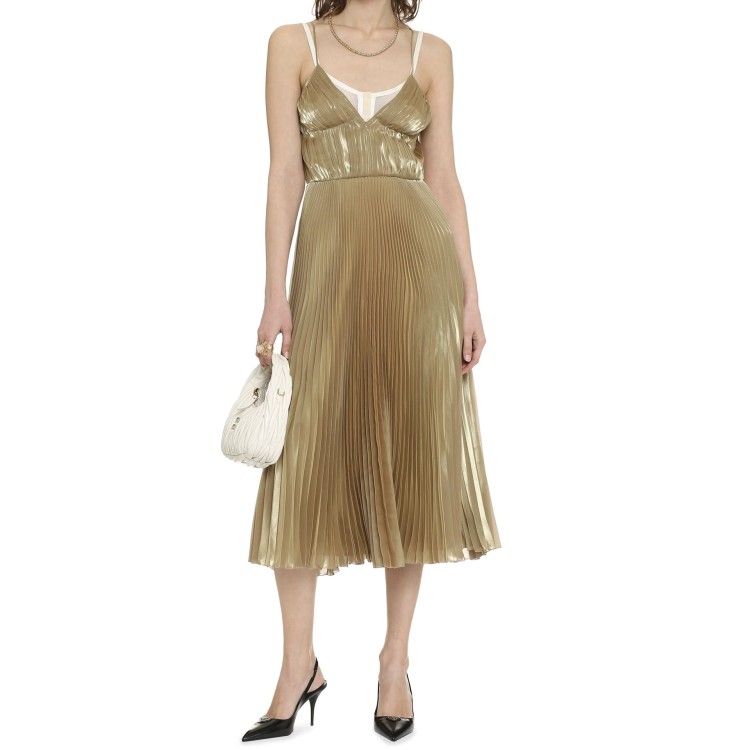 Shop Prada Sleeveless Midi Dress In Brown