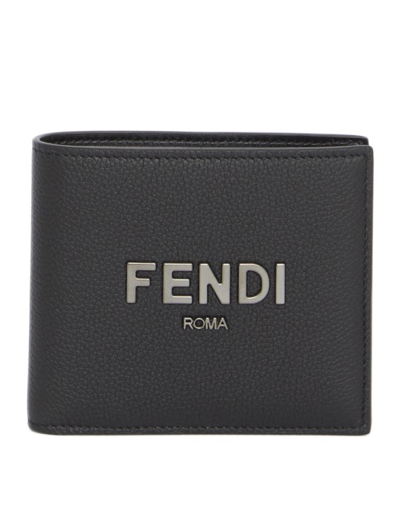Fendi Logo-plaque Leather Bifold Wallet In Black