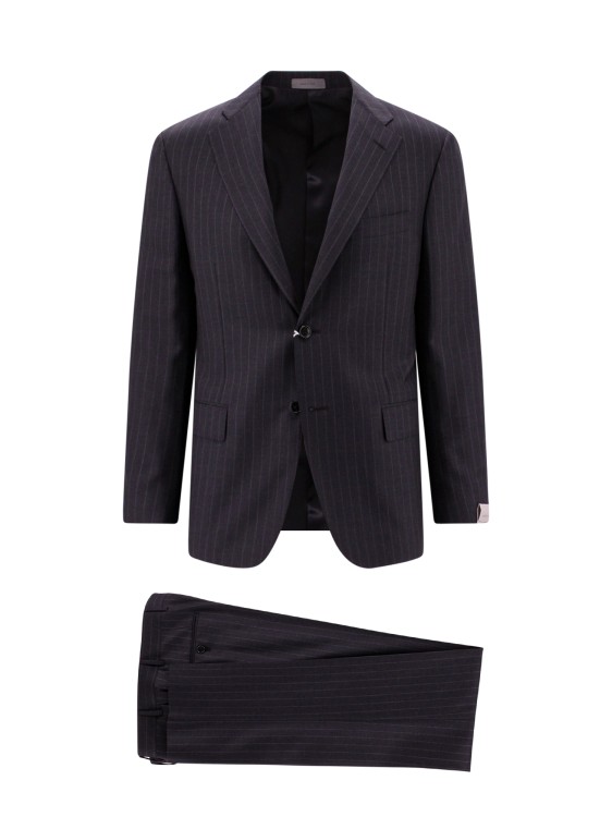 Corneliani Black Pinstriped Virgin Wool Suit
