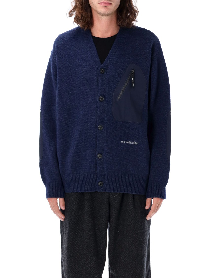 And Wander Logo-embroidered Cardigan In Black