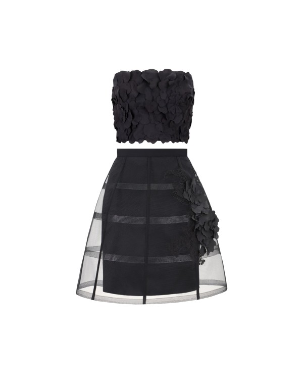 Gemy Maalouf Laser-cut Top And Cage-like Skirt In Black