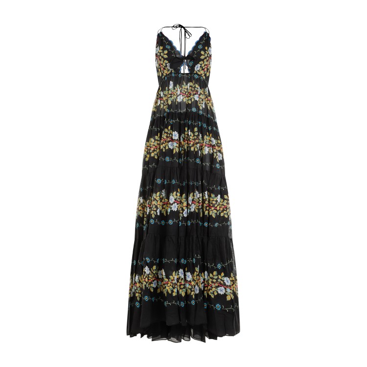 Shop Etro Black Cotton Floral Long Dress