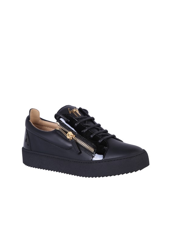 Shop Giuseppe Zanotti Black Leather Sneakers With Zipped Side