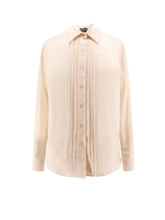 Shop Tom Ford Silk Shirt With Pleated Detail In Neutrals