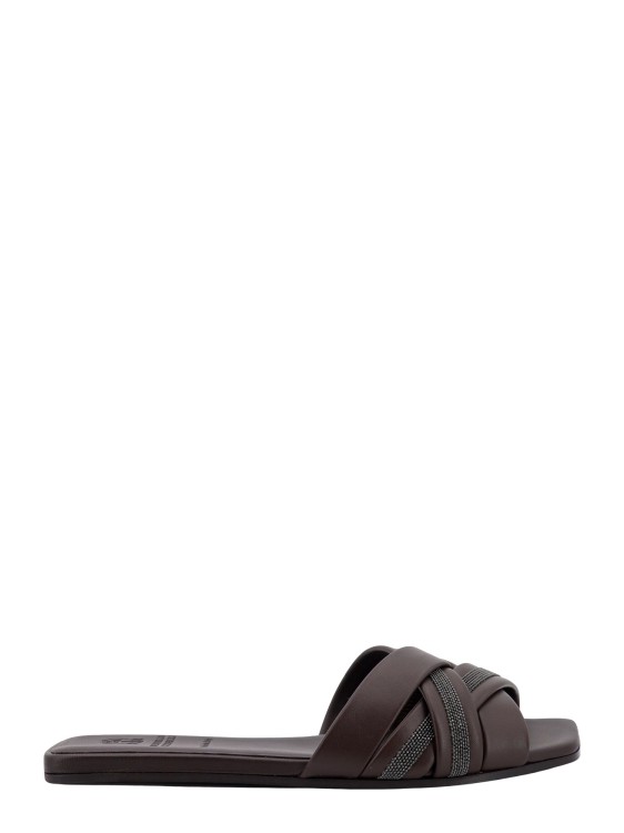Shop Brunello Cucinelli Leather Sandals With Iconic Jewel Application In Black