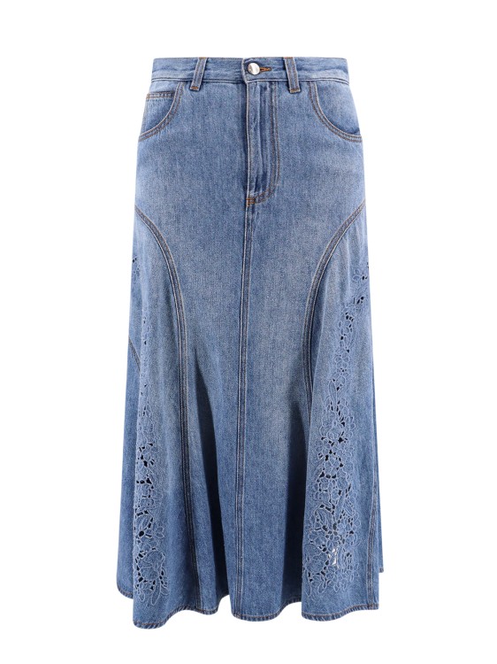 Shop Chloé Denim Long Skirt With Embroidery In Blue