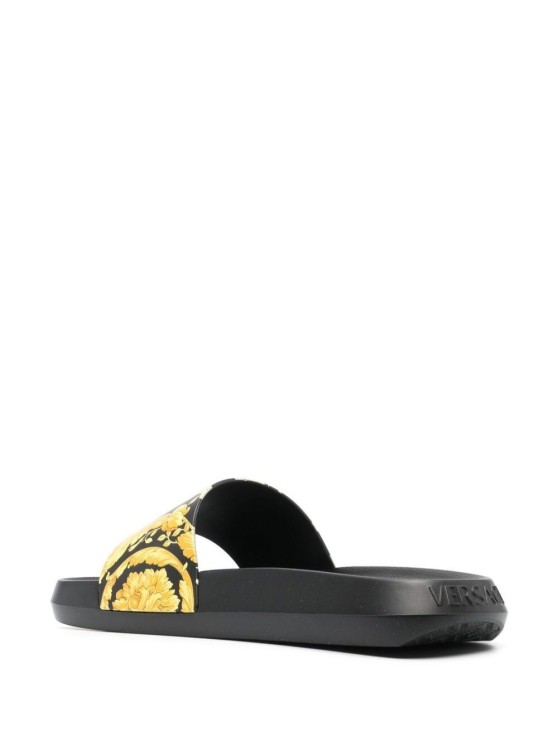 Shop Versace Black Slippers With Barocco Print In Rubber