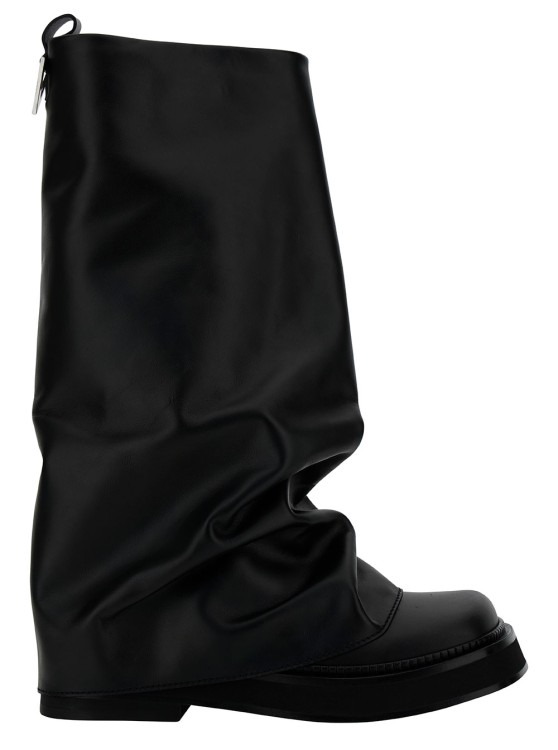 Shop Attico Robin' Black Multilayer Combat Boots With One Block Sole In Leather