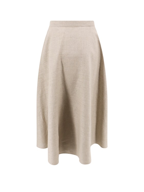 Shop Valentino Linen Skirt With Metal Vlogo Detail In Neutrals