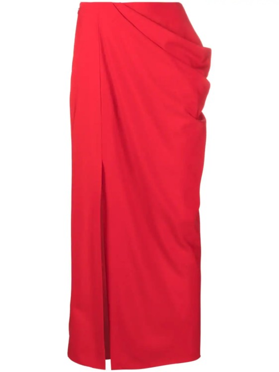 Alexander Mcqueen Slashed Draped Maxi Skirt In Red