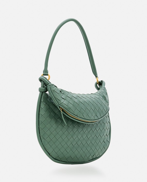 Shop Bottega Veneta Gemelli Small Leather Shoulder Bag In Green