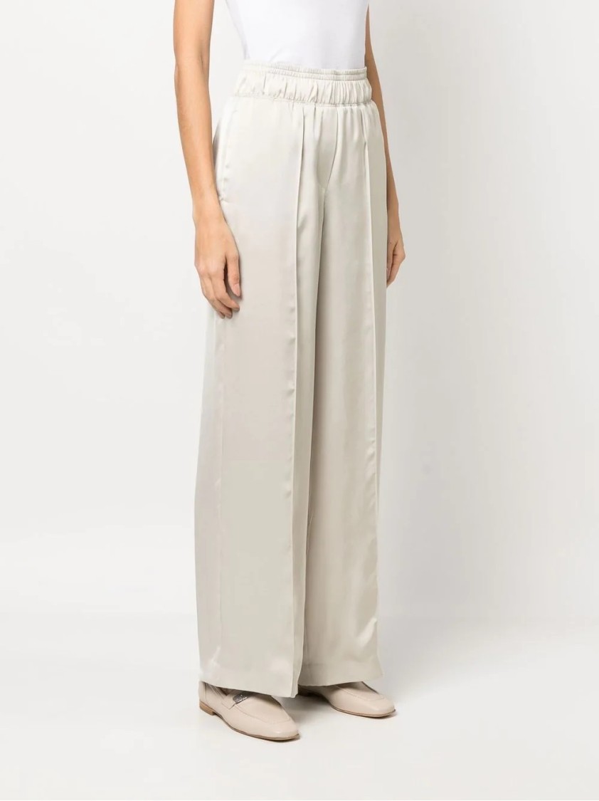 Brunello Cucinelli Elegant Wide-leg Trousers With Comfortable Elastic Waistband And Refined Finish In White