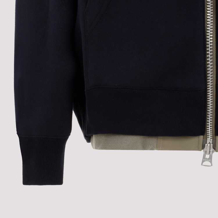 Shop Sacai Navy Blue Cotton Sponge Nylon Hoodie Sweater In Black