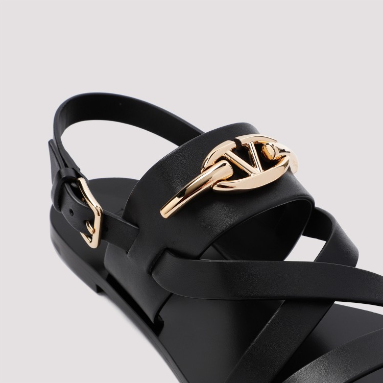 Shop Valentino Vlogo Gate Black Calf Leather Sandals
