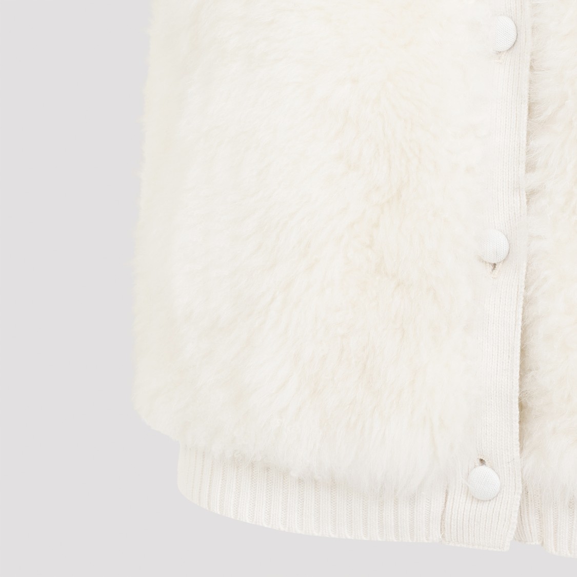 Yves Salomon Lambskin And Fur Vest With Ribbed Collar And Button Closure In White
