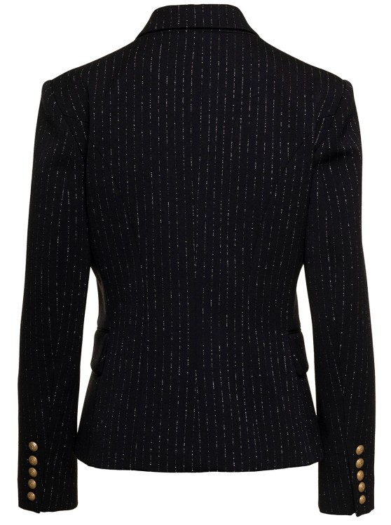 Shop Balmain Black Double-breasted Jacket With Lurex Details And Jewel Buttons In Wool