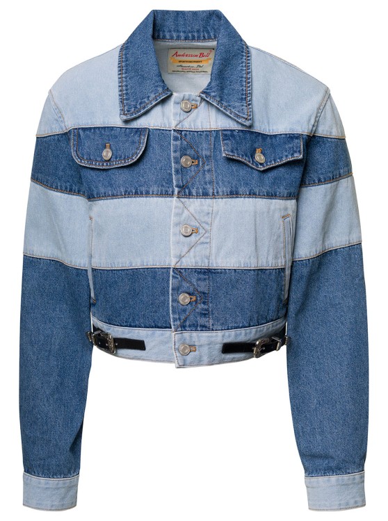 Shop Andersson Bell Mahina' Blue Denim Patchwork Jacket With Heart-shaped Detail In Cotton