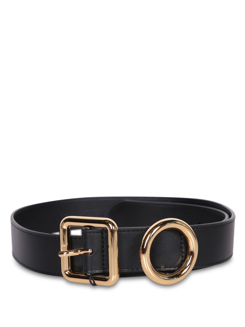 Jacquemus Sleek Black Belt With Gold Buckle And Modern Design