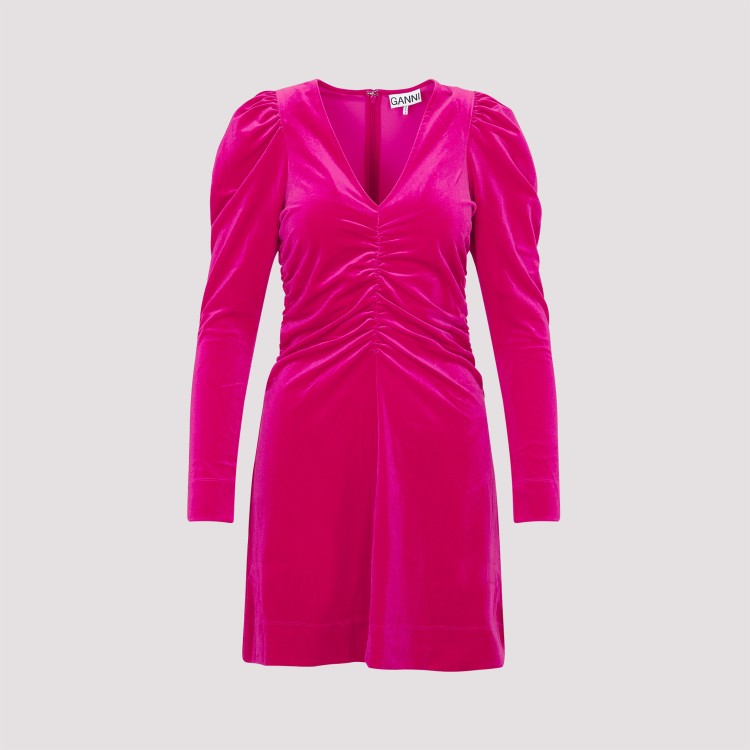 Shop Ganni Velvet Love Potion Recycled Polyester Mini Dress In Pink