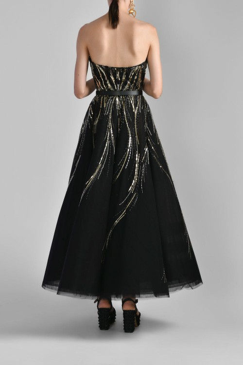 Shop Saiid Kobeisy Midi Beaded Tulle Dress In Black