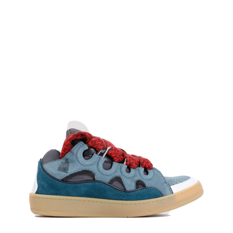 Lanvin Curb Sneakers In Suede And Fabric Color Blue And Red In Brown