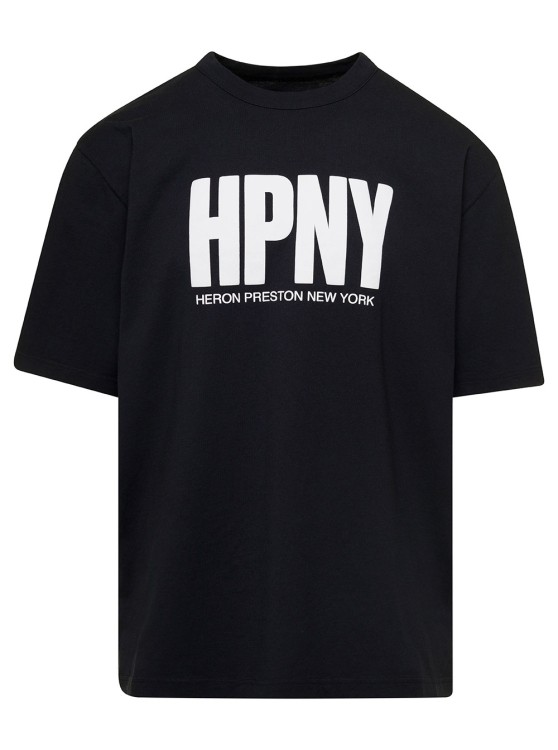 Shop Heron Preston Black T-shirt With Contrasting Logo Print In Cotton