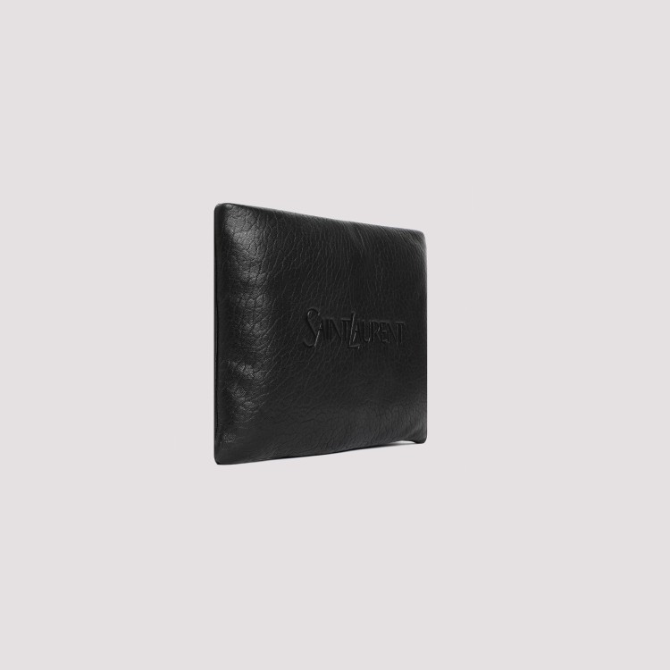 Shop Saint Laurent Black Logoed Leather Pouch